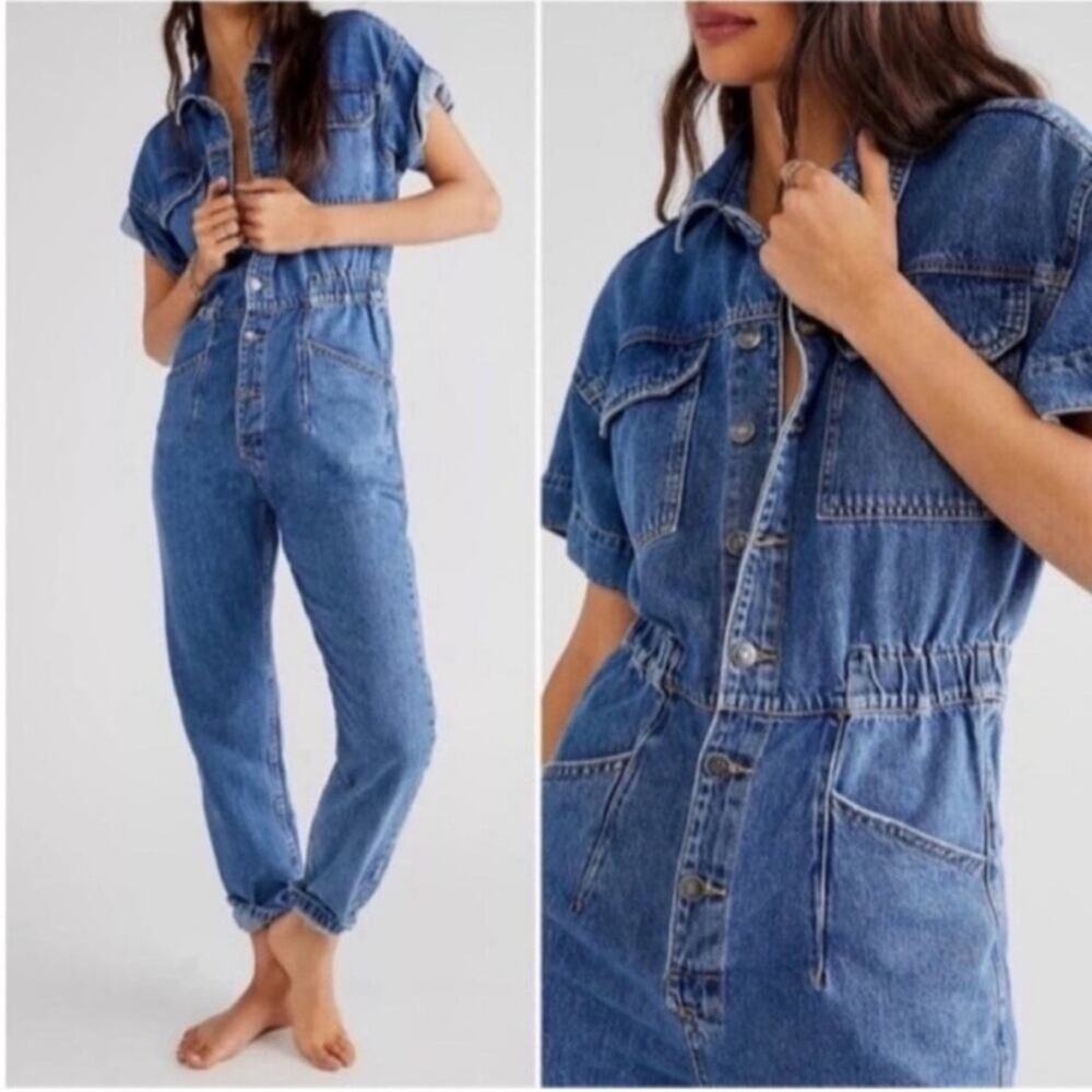 Free People Marci Denim Jumpsuit in Blue Wash S